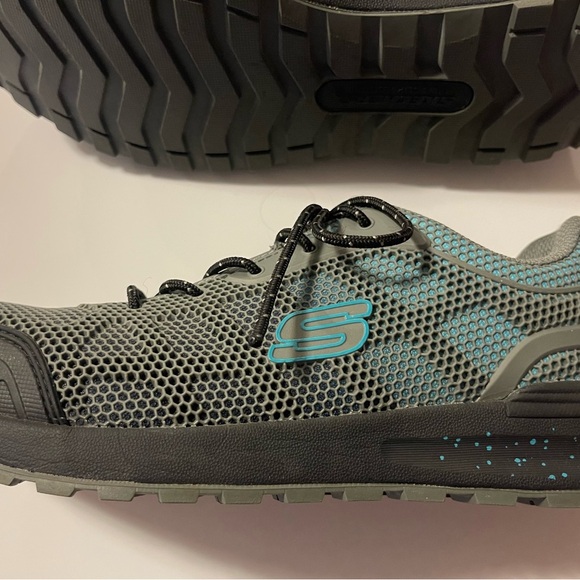 Skechers Bulkin Lyndale Gray Mesh Industrial Workshoe Gray with Blue Highlights - Picture 3 of 7